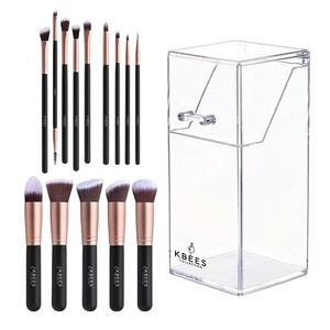 Makeup Brush Set and Holder Bundle 14 Professional Brushes and Vanity Organizer
